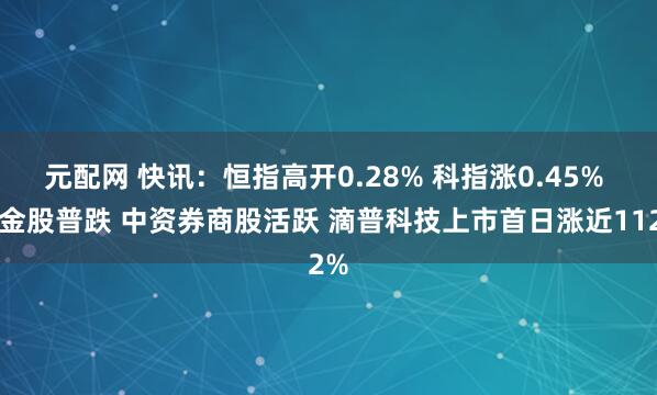 元配网 快讯:恒指高开0.28% 科指涨0.45% 黄金股普跌 中资券商股活跃 滴普科技上市首日涨近112%